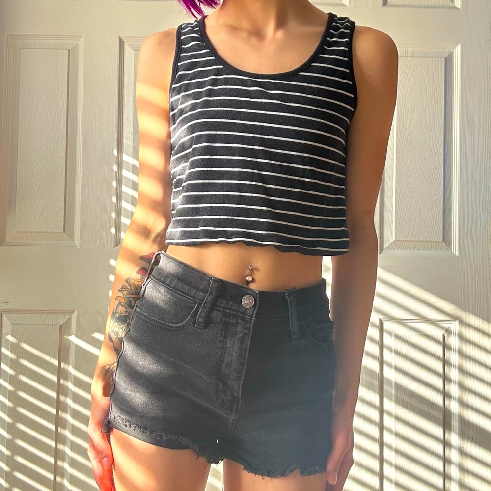 cropped b&w striped tank top